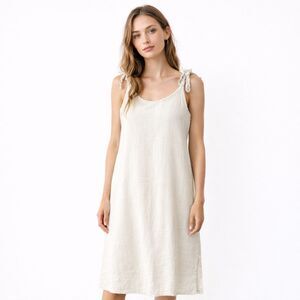 Valentina Naldi Linen Dress Size Small Tie Straps Sleeveless Oatmeal Coastal
